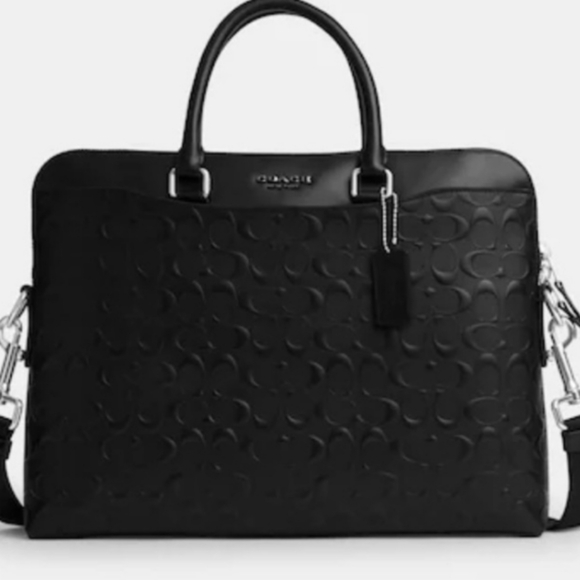 1 left COACH Embossed Signature Leather Atache Bag Briefcase Laptop Computer Bag - Picture 12 of 12
